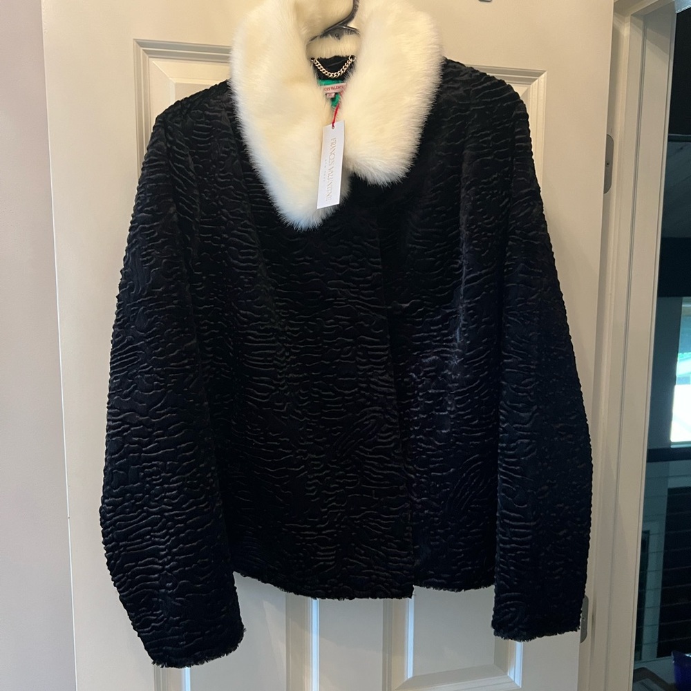 NWT Francis Valentine Black White Faux Fur Jacket sz XL